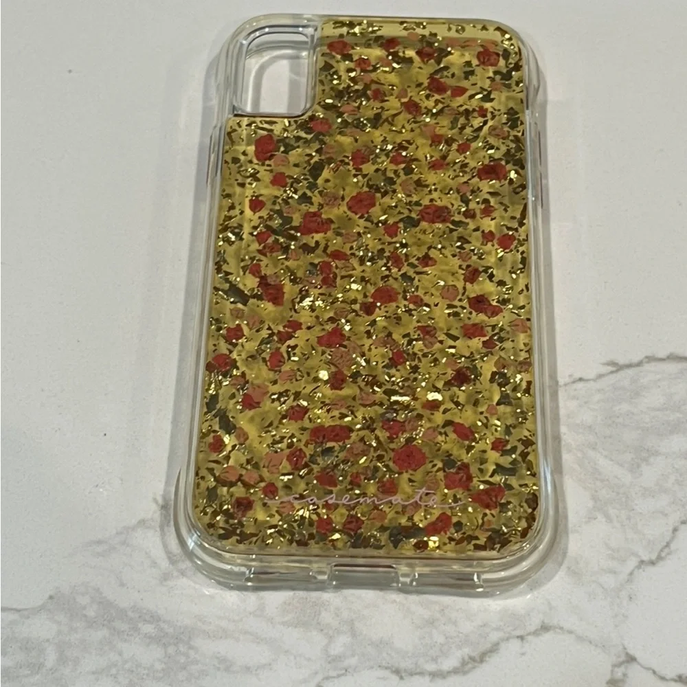 Phone case case-mate Ditsy Petals Floral iPhone XR Case - Gold with Red Accents